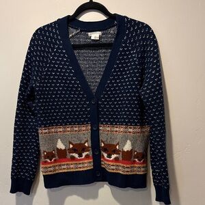 Cooperative Navy Cardigan with Fox Pattern